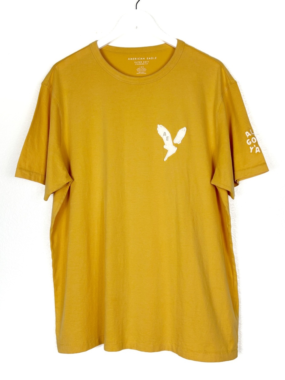 American Eagle Cotton Super Soft Mustard Colored Tee Shirt Size L Large NEW